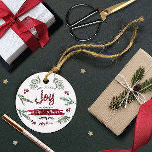 Etiquetas Para Lembrancinhas Modern Watercolor "Joy" Candy Cane Chá de fraldas