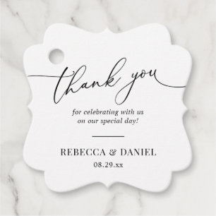 Etiquetas Para Lembrancinhas Monograma branco e preto elegante Obrigado A Favor