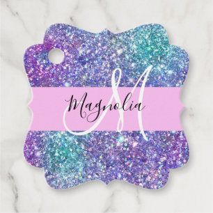 Etiquetas Para Lembrancinhas Monograma de brilho roxo, azul e verde brilhante
