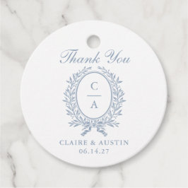 Etiquetas Para Lembrancinhas Monograma de Casamento Azul de Folha de Oliva Eleg