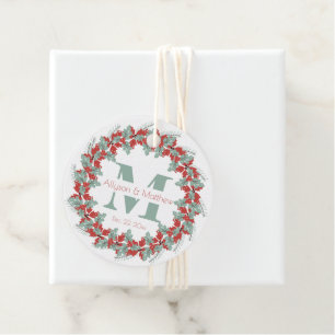 Etiquetas Para Lembrancinhas Monograma de Casamento de Natal Holly Wreath  Nome