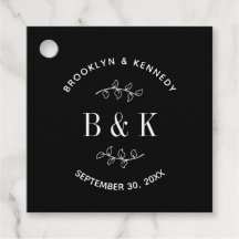 Monograma de nome de casal floral botânico preto e