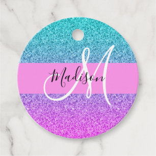 Etiquetas Para Lembrancinhas Monograma do Gradiente Sparkle Glitter Glitter Pur