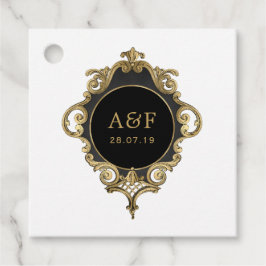 Etiquetas Para Lembrancinhas Monograma Dourado e Preto em Faux Foil