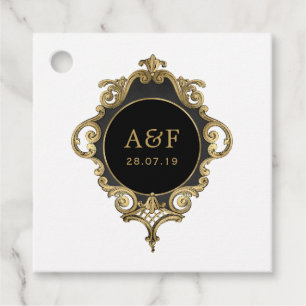 Etiquetas Para Lembrancinhas Monograma Dourado e Preto em Faux Foil