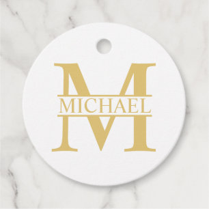 Etiquetas Para Lembrancinhas Monograma e Nome Personalizados Branco e Dourado