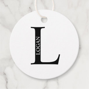 Etiquetas Para Lembrancinhas Monograma e Nome Personalizados Preto e Branco Fav