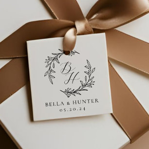 Etiquetas Para Lembrancinhas Monograma Inicial de Coroa Floral para Casamento