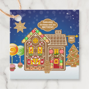 Etiquetas Para Lembrancinhas Monogramas Gingerbread House Cookies de Natal