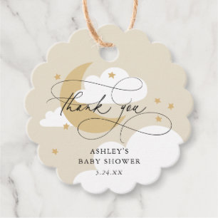 Etiquetas Para Lembrancinhas Moon e Stars Beige Chá de fraldas de Script Obriga