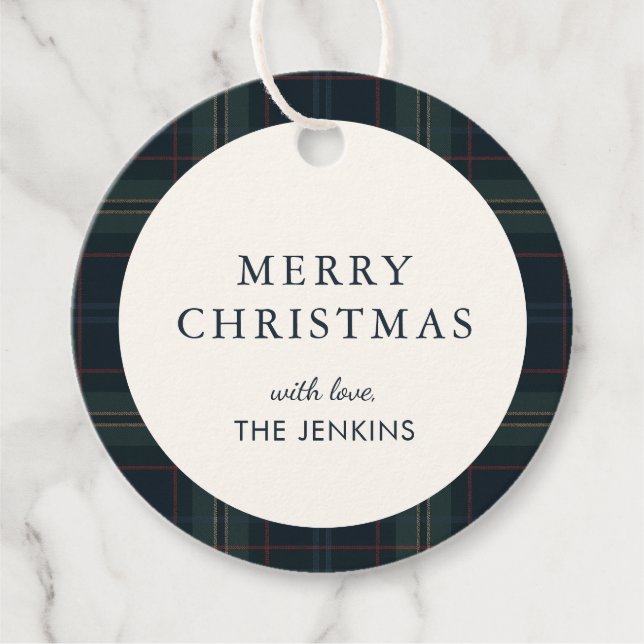 Etiquetas Para Lembrancinhas Natal azul e Xadrez verde do Marinho Elegante (Frente)