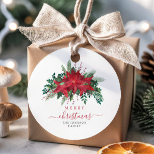 Etiquetas Para Lembrancinhas Natal com Letra Floral de Poinsettia Vermelha Eleg