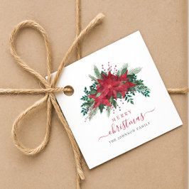 Etiquetas Para Lembrancinhas Natal de Script Floral do Elegante Red Poinsettia