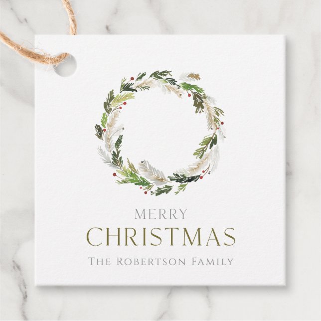 Etiquetas Para Lembrancinhas Natal Greenery Wreath (Frente)