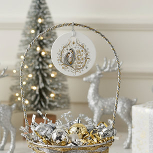 Etiquetas Para Lembrancinhas Natividade de Natal prateada e dourada