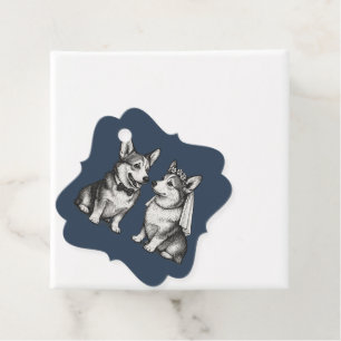 Etiquetas Para Lembrancinhas Noiva e Noivo Corgi - Navy de Inverno Rico