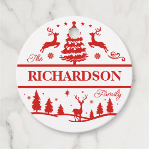 Etiquetas Para Lembrancinhas Nome da Família Personalizada Red White Christmas
