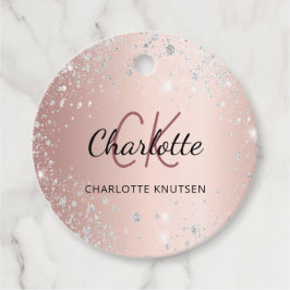Etiquetas Para Lembrancinhas Nome de monograma em rosa dourado com brilho prate