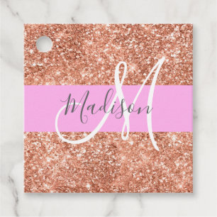 Etiquetas Para Lembrancinhas Nome do Monograma de Glitter Dourado Rosa Brilhant