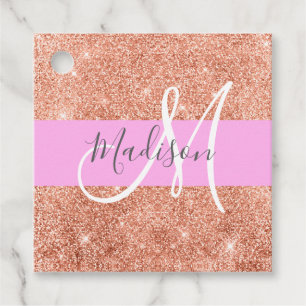 Etiquetas Para Lembrancinhas Nome do Monograma de Glitter Dourado Rosa Brilhant