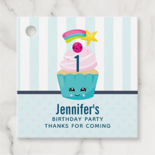 Etiquetas Para Lembrancinhas O cupcake azul bonito com Kawaii enfrenta