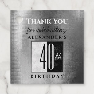 Etiquetas Para Lembrancinhas Obrigado, aniversário de 40 anos Preto e Branco