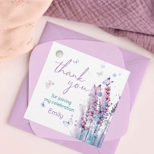 Etiquetas Para Lembrancinhas Obrigado de aniversário da borboleta de flores rox