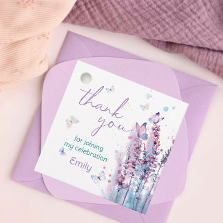 Etiquetas Para Lembrancinhas Obrigado de aniversário da borboleta de flores rox