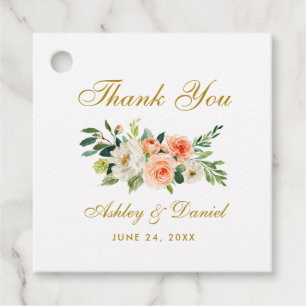 Etiquetas Para Lembrancinhas Obrigado Dourado floral branco coral do casamento