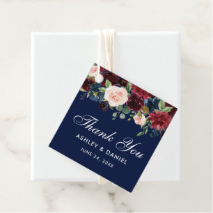Etiquetas Para Lembrancinhas Obrigado floral azul do casamento de Borgonha voc