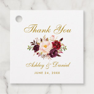 Etiquetas Para Lembrancinhas Obrigado floral Dourado do casamento de Borgonha