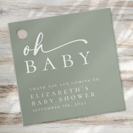 Etiquetas Para Lembrancinhas Oh Baby Sage Chá de fraldas Minimalista Verde