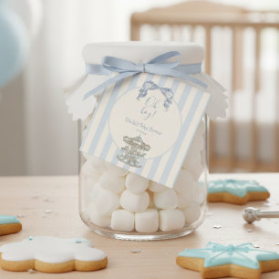 Etiquetas Para Lembrancinhas Oh Boy Blue Bow Carrossel vintage Baby Shower