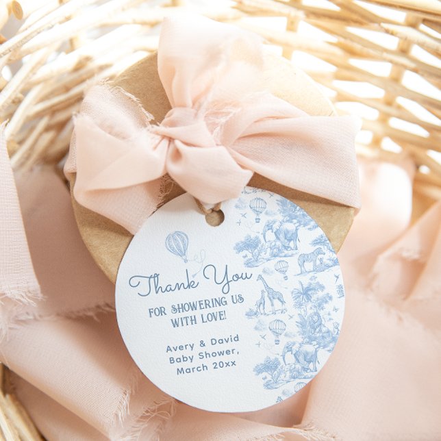 Etiquetas Para Lembrancinhas Oh Boy Blue Toile Safari Chá de fraldas (Criador carregado)