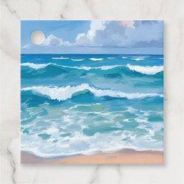 Etiquetas Para Lembrancinhas Ondas do Oceano Azul | Aquarela do Mar da Praia 