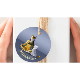 Etiquetas Para Lembrancinhas Origami Gold Foil Yoga Meditando Mulher-Gato