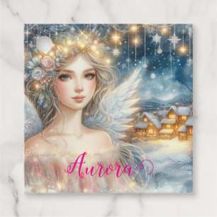 Etiquetas Para Lembrancinhas Ouro Festivo Aquarela Etéreo Gelo Anjo da Neve