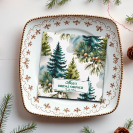 Etiquetas Para Lembrancinhas Padrão de aguarela de pinheiro Festa de noivado de