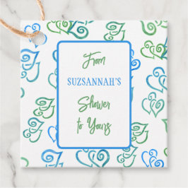 Etiquetas Para Lembrancinhas Padrão de Coração Verde e Azul Ligados Sobre Branc