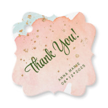 Peach Watercolor com Faíscas Douradas Obrigado