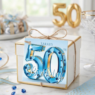 Etiquetas Para Lembrancinhas Pedra Preciosa Azul e Glamour Dourado 50º Aniversá