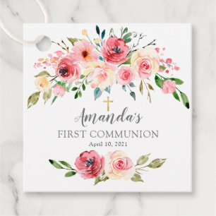 Etiquetas Para Lembrancinhas Peonies Rosa Floral Primeira Comunhão Sagrada