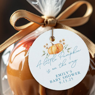 Etiquetas Para Lembrancinhas Pequeno Pumpkin Caído Chá de fraldas Azul Floral