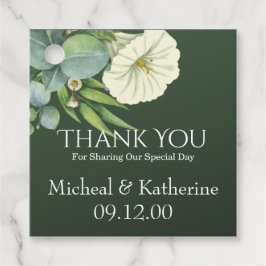 Etiquetas Para Lembrancinhas Personalizado White Floral Emerald Green Obrigado