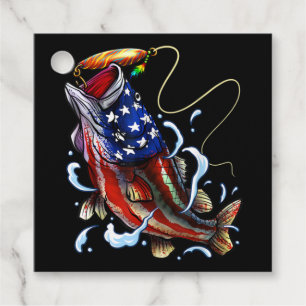 Etiquetas Para Lembrancinhas Pesca de Bass Pesca Peixe de Bandeira Americana Pe