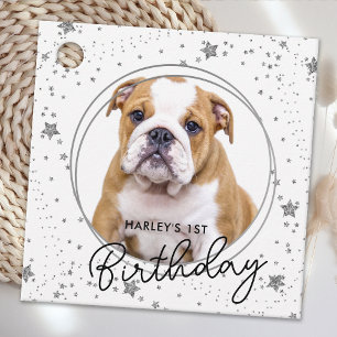 Etiquetas Para Lembrancinhas Pet Photo Silver Stars Dog Aniversário