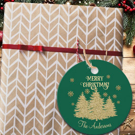 Etiquetas Para Lembrancinhas Pinheiros Dourados Flocos de Neve Dourados