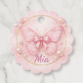 Etiquetas Para Lembrancinhas Pink Butterfly 1st Birthday Thank You Scalloped 