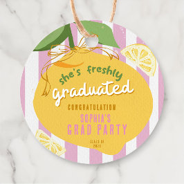 Etiquetas Para Lembrancinhas Pink Stripes Lemons Yellow Bow Graduation