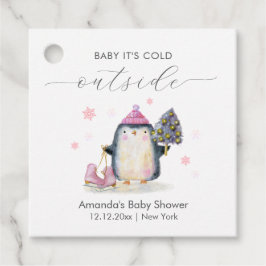 Etiquetas Para Lembrancinhas Pink Winter Woodland Skate Penguin Baby Shower